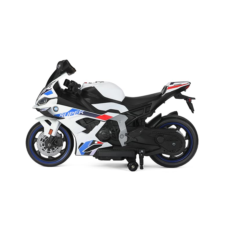 Usmile Toys black battery-powered kids' biggest bike with realistic exhaust pipes, comfortable black seat, and red rim details. www.usmile.toys